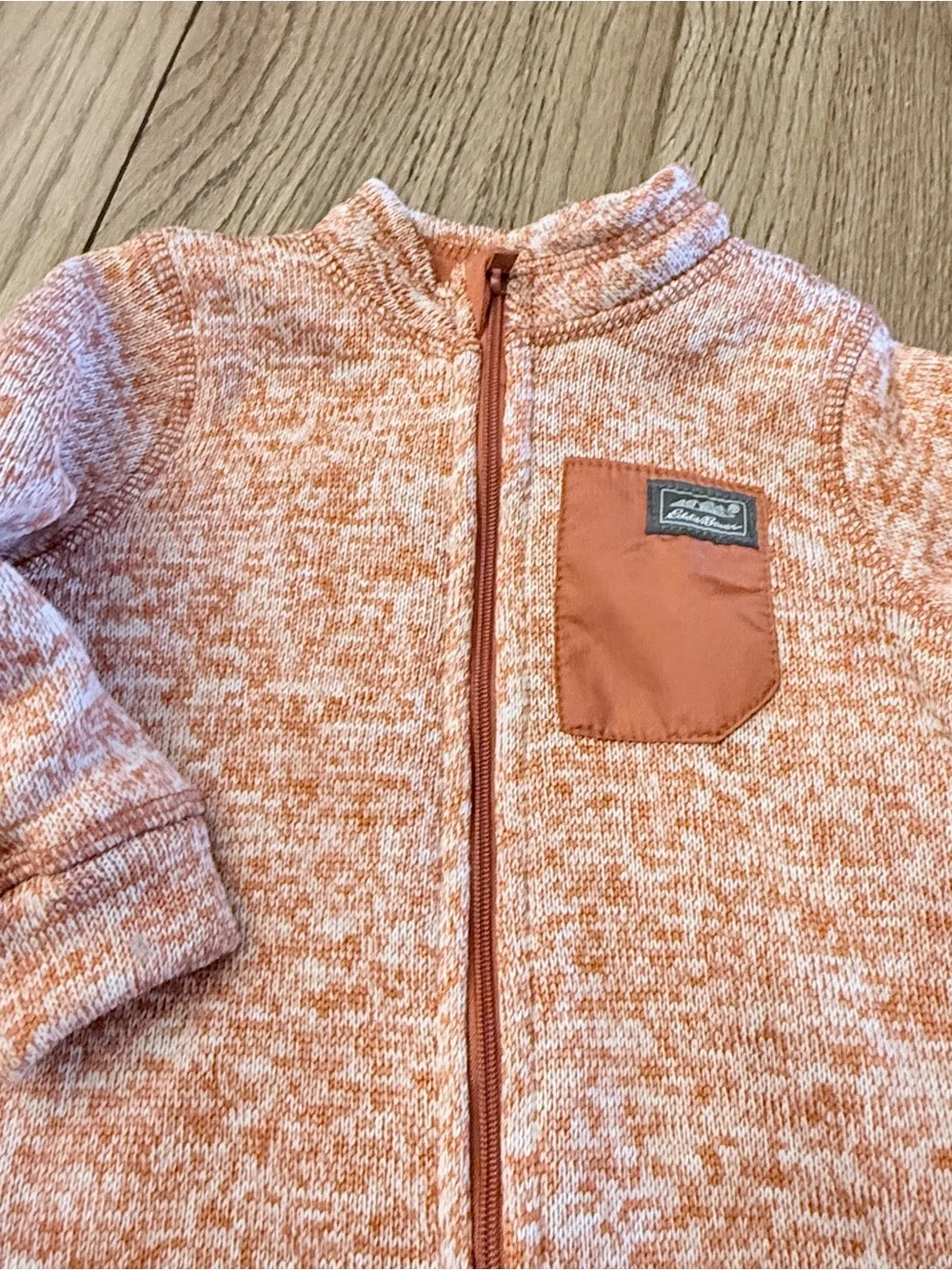 Eddie Bauer baby fleece zip-up one-piece - Orange Marled Sz 6-9m. EUC Q